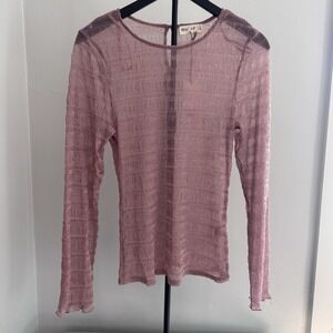 New In Sz S Sheer Sparkle Mesh Top Pink Long Sleeve Y2K Fairy Grunge Festival